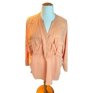 Addition Elle Linen Blend Tunic Top 4X Peach Coral J21